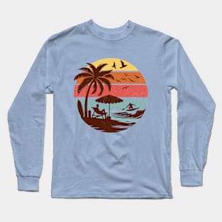 Vintage Surfing Beach Tropical Summer Retro Sunset Surfer Long Sleeve T-Shirt